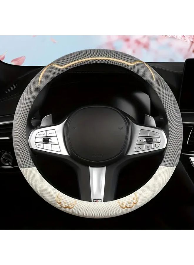 D Shape Gray White Steering Wheel Cover Breathable Mesh Sweat Absorbent For 38cm Diameter - Image 4